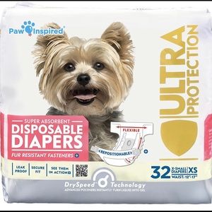 Paw Inspired Disposable Female Dog Diapers, Size Extra Small.